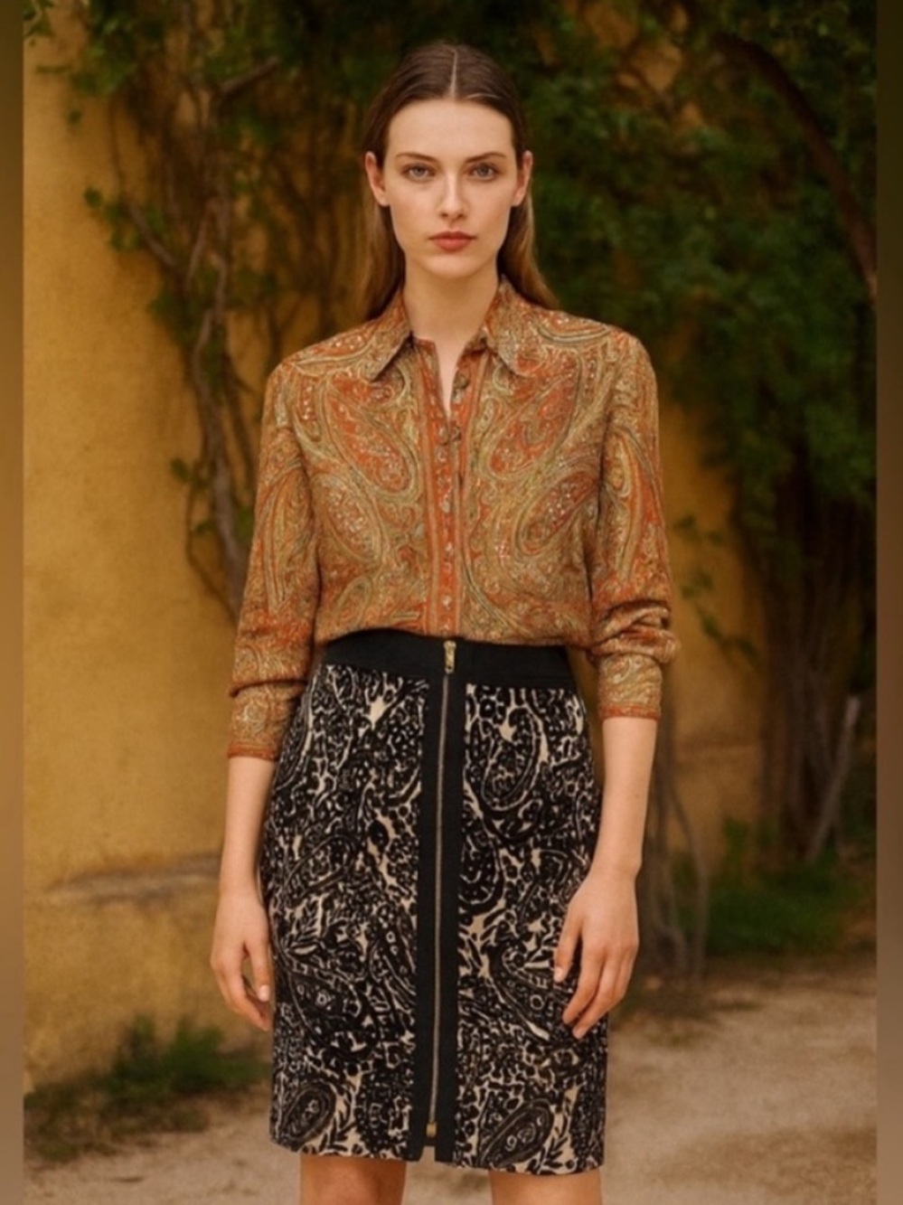 ETRO Paisley Cream and Black Zipper Skirt